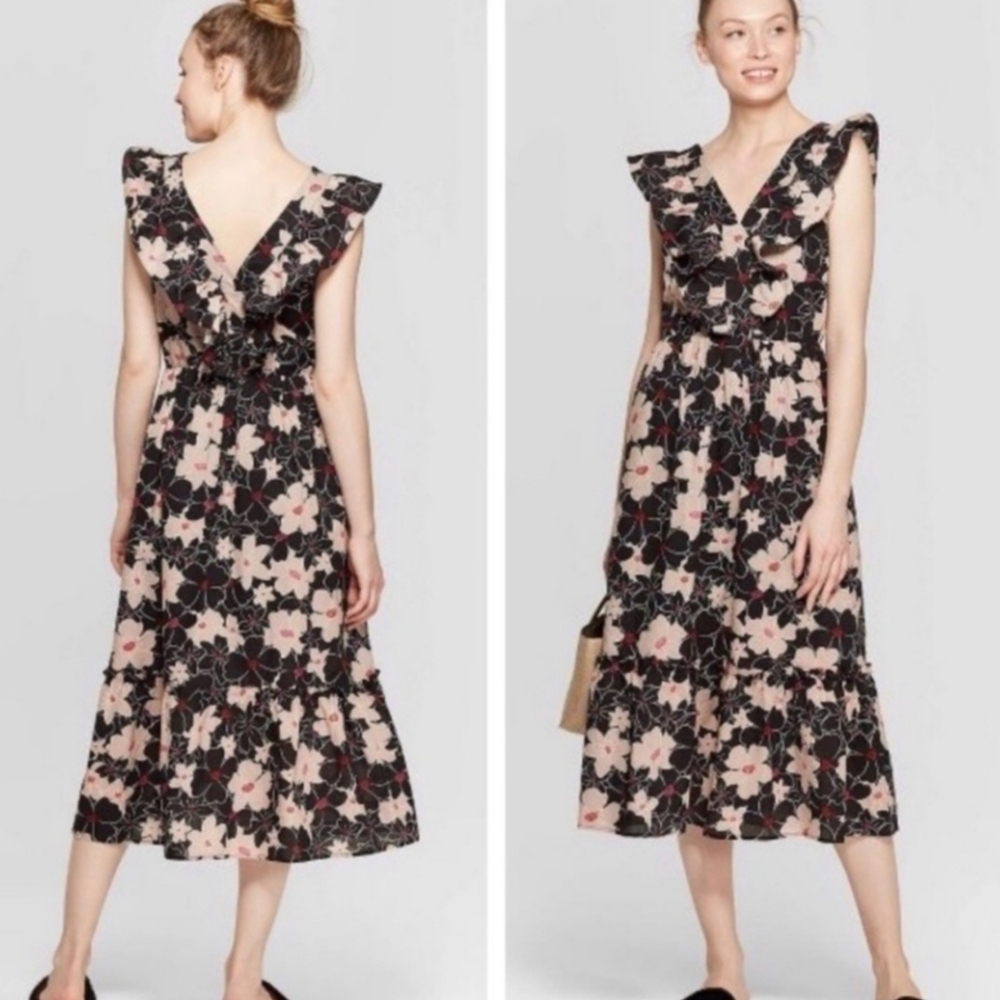 Who What Wear Floral Ruffle Midi Dress 100% Cotton Women's Plus Size 4X Summer